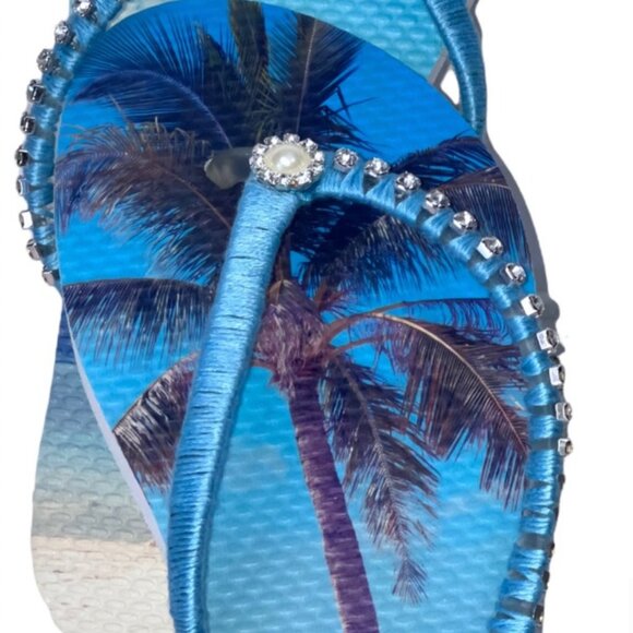 Tropical Flip Flops, Rhinestones, Crystals, Beach Wedding, Pool Party Gift Sz 6 - Picture 11 of 16